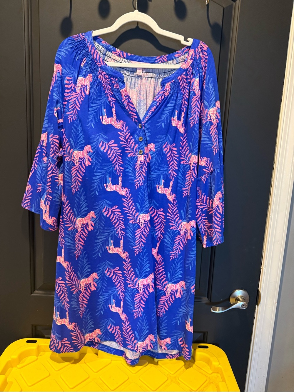Lilly Pulitzer Blue Dress with Pink Palm & Tiger Print